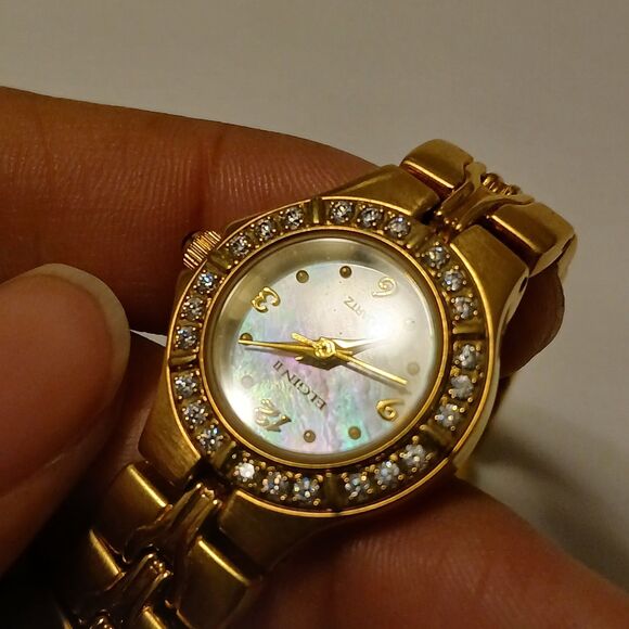 Vintage Elgin II Women's Gold Tone MOP Dial Rhinestone Bezel Quartz Watch - Picture 6 of 13